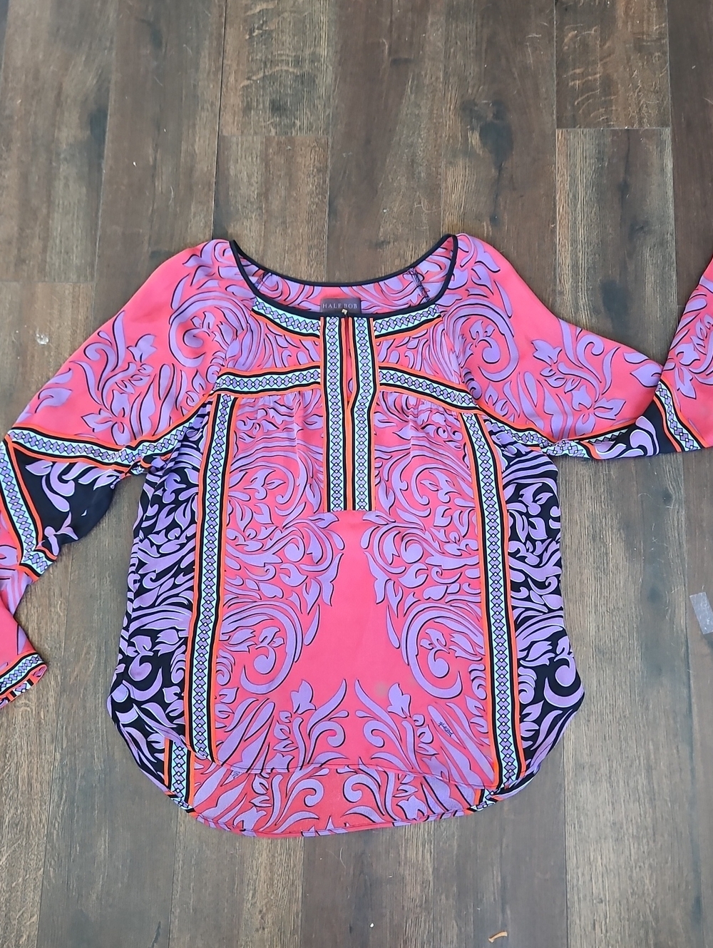 Hale Bob Purple Multi Geometric Sheer Silk Tunic/Coverup
